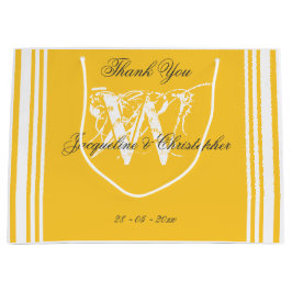 Sacola Para Presentes Grande Obrigado Amarelo Suave Chic Monograma de Casamento