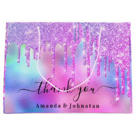 Sacola Para Presentes Grande Obrigado Bridal Sweet16th Glitter Holograph Drips