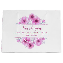 Sacola Para Presentes Grande Obrigado de flores cor-de-rosa de casado seu saco