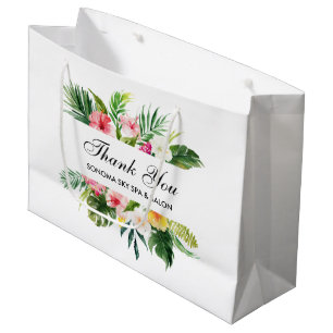 Sacola Para Presentes Grande Obrigado floral tropical da aguarela elegante voc