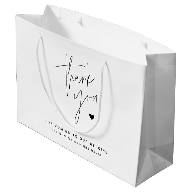 Sacola Para Presentes Grande Obrigado noivado coração simples Script Moderno  (Verso inclinado)