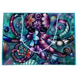 Sacola Para Presentes Grande Octopus Floral Teal Roxo Azul Costeira