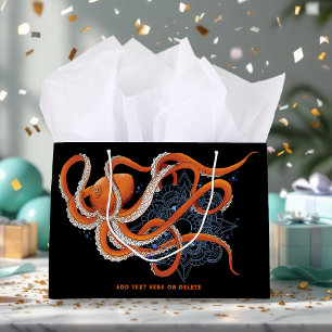 Sacola Para Presentes Grande Octopus Orange Mandala Blue
