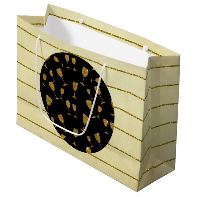 Sacola Para Presentes Grande Óculos de Champanhe, Saco-Presente - Grande, Brilh (Frente inclinada)