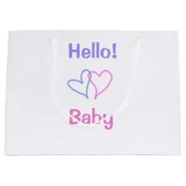 Sacola Para Presentes Grande Olá, querida, cor-de-rosa, coração, nome aquarela 