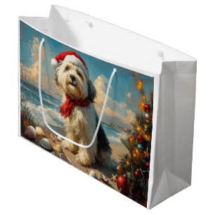 Sacola Para Presentes Grande Old English Sheepdog Christmas Vintage Beach