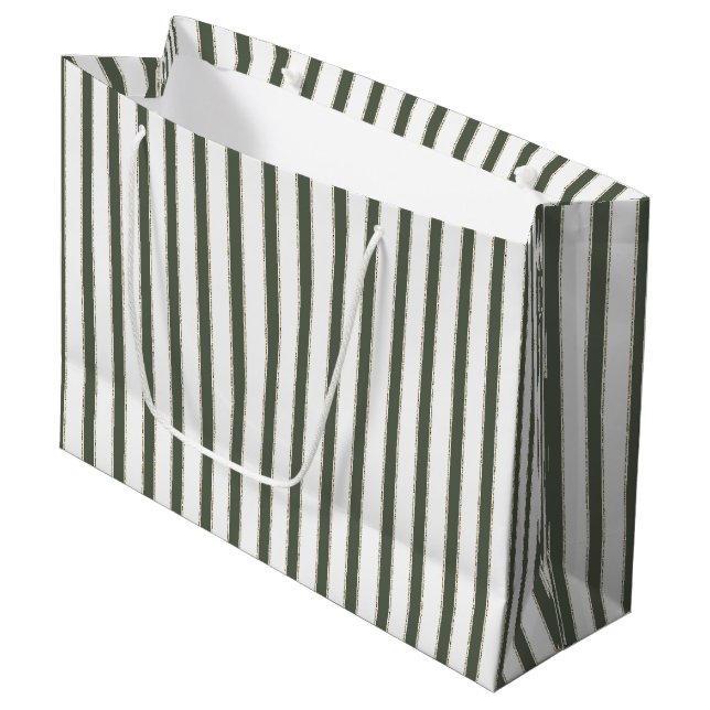 Sacola Para Presentes Grande Olive Green White Stripes Christmas (Frente inclinada)