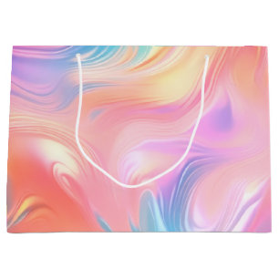 Sacola Para Presentes Grande Ondas abstratas rosa azul amarelo neon na moda