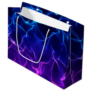 Sacola Para Presentes Grande Ondas de Abstrato elegantes - azul e roxo-