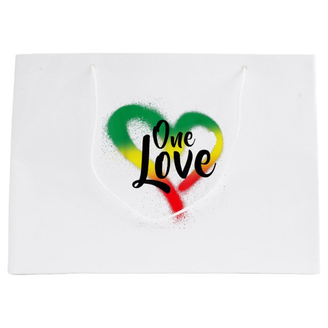 Sacola Para Presentes Grande One Love One Heart Reggae Vibes (Frente)