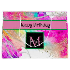 Sacola Para Presentes Grande Ontem Holográfico do Monograma Moderno