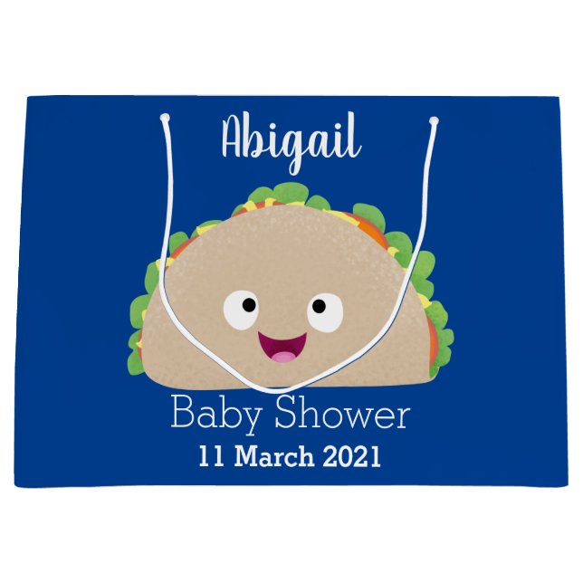 Sacola Para Presentes Grande Óptica ilustração do desenho animado do taco feliz (Frente)