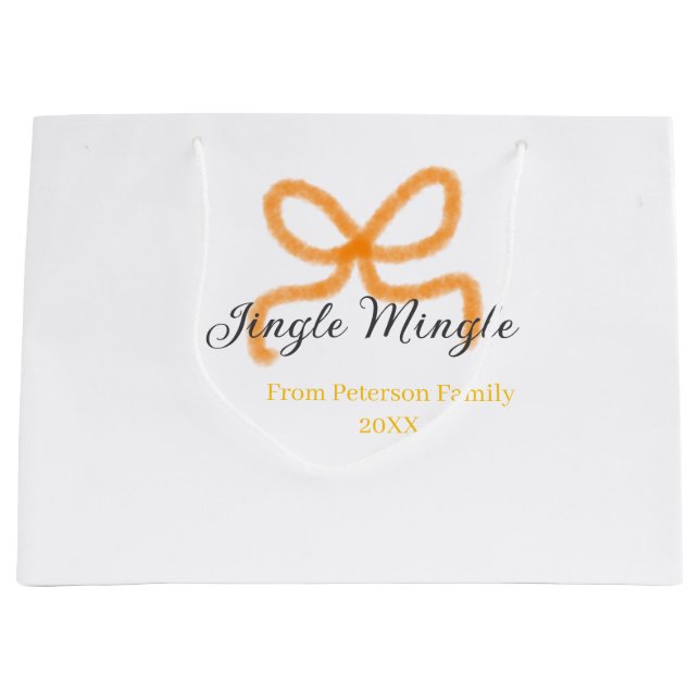 Sacola Para Presentes Grande Orange bow jingle Mingle retro boho family namdate (Frente)