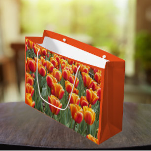 Sacola Para Presentes Grande Orange Tulip Garden Floral