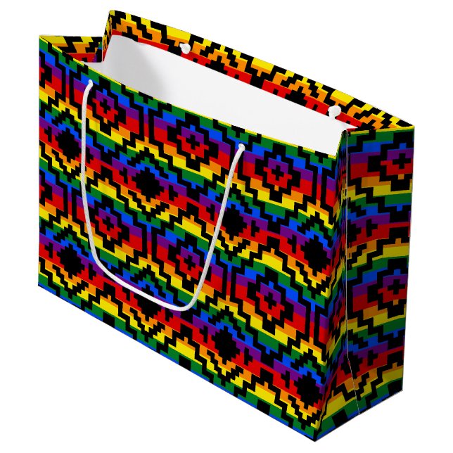 Sacola Para Presentes Grande Orgulho Arco-Íris LGBTQ Geométrico (Frente inclinada)
