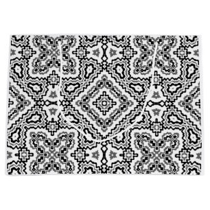 Sacola Para Presentes Grande ornamentação geométrica negra e branca
