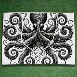 Sacola Para Presentes Grande Ornamentado de Octopus Kraken Steampunk Black