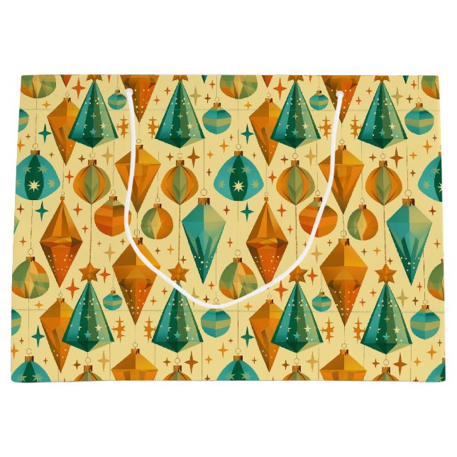 Sacola Para Presentes Grande Ornamento Atômica Retronatalício Moderno do Século (Frente)