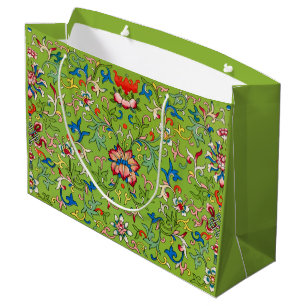 Sacola Para Presentes Grande Ornamento Chinês Vintage Owen Jones Floral Verde