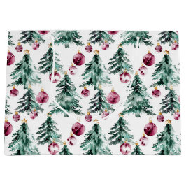 Sacola Para Presentes Grande Ornamentos de Árvores de Natal Verde Borgonha