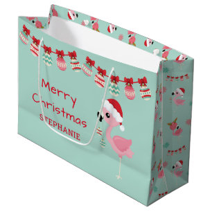 Sacola Para Presentes Grande Ornamentos Flamingo de Feliz Natal