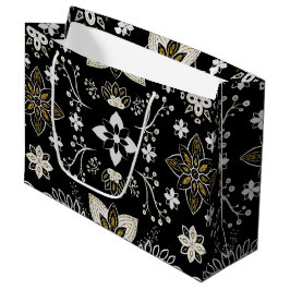Sacola Para Presentes Grande Ornate black and white floral pattern 