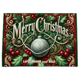 Sacola Para Presentes Grande Ornate Merry Christmas Tree