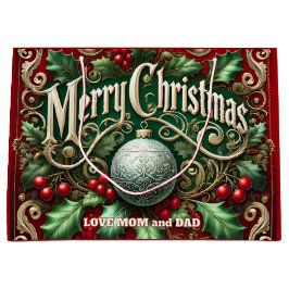 Sacola Para Presentes Grande Ornate Merry Christmas Tree