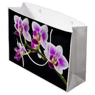 Sacola Para Presentes Grande Orquídea branca e roxa