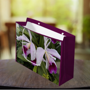 Sacola Para Presentes Grande Orquídeas de Cattleya Roxo