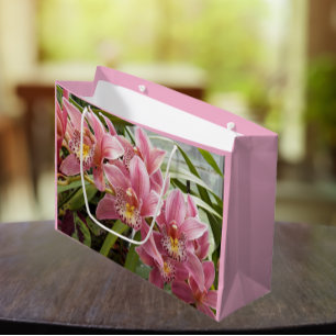 Sacola Para Presentes Grande Orquídeas de Cymbidium Cor-de-rosa adorável