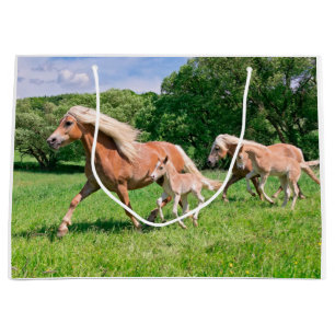 Sacola Para Presentes Grande Os cavalos de Haflinger com potros bonitos
