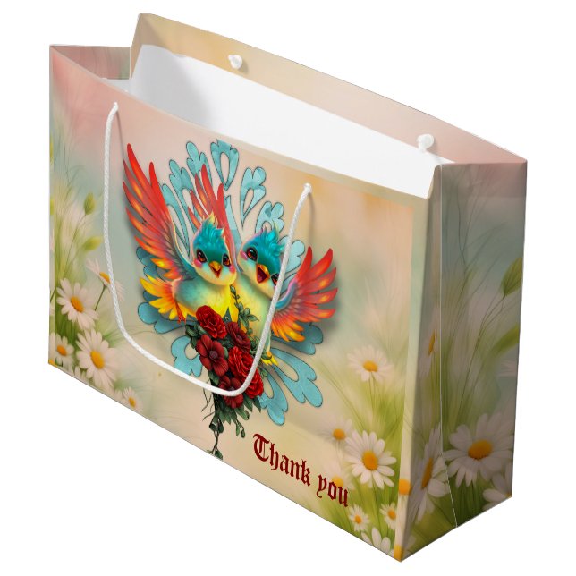 Sacola Para Presentes Grande Os pássaros bonitos de bom humor. (Frente inclinada)