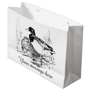 Sacola Para Presentes Grande Os patos brancos pretos do vintage adicionam o