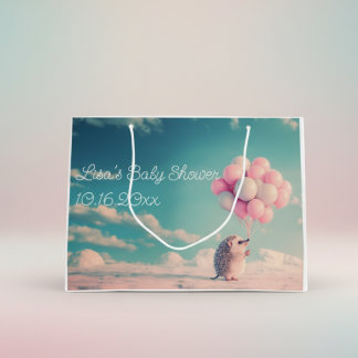 Sacola Para Presentes Grande ouriço fofo com balões de aniversário, personalizá