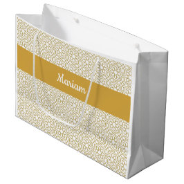 Sacola Para Presentes Grande Ouro Amarelo Geométrico Monograma Nome Branco