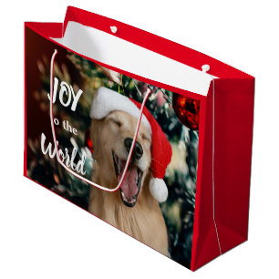 Sacola Para Presentes Grande Ouro Cachorro Joy no Natal