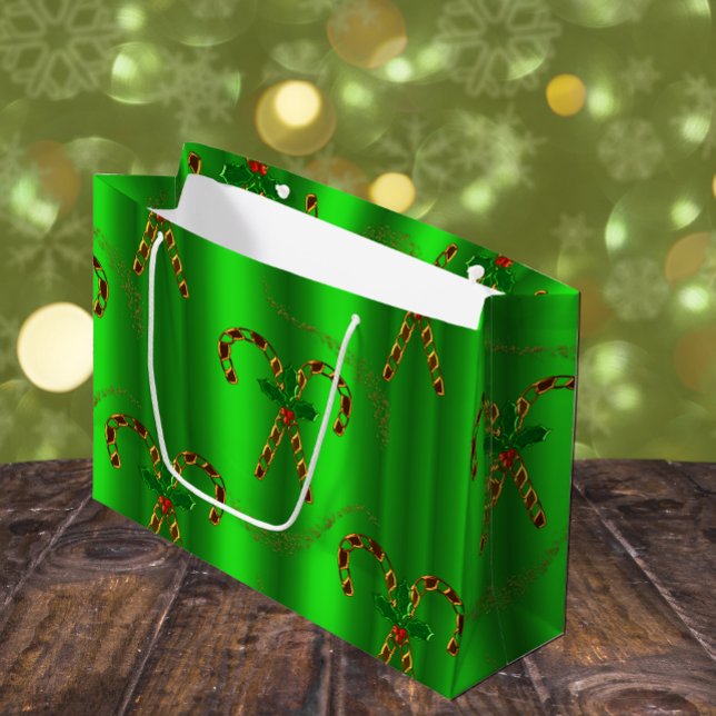 Sacola Para Presentes Grande Ouro Candy Canes Evergreen Elegance Christmas (Criador carregado)