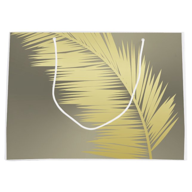 Sacola Para Presentes Grande Ouro de Palmeiras tropicais (Frente)