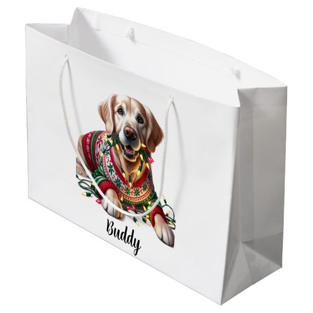 Sacola Para Presentes Grande Ouro Festivo Retriever Natal Gift Bag (Verso inclinado)