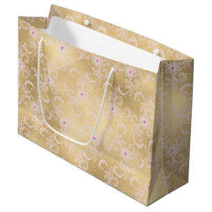 Sacola Para Presentes Grande Ouro Glam Linda Rosa Renda Floral Chuveiro de Noiv