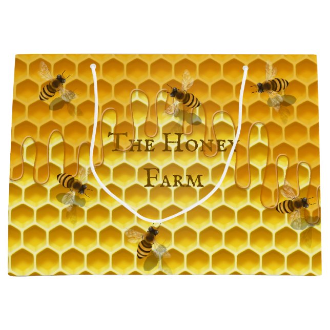 Sacola Para Presentes Grande Ouro Honeycomb & Bebês Personalizado Grande Bolsa  (Frente)