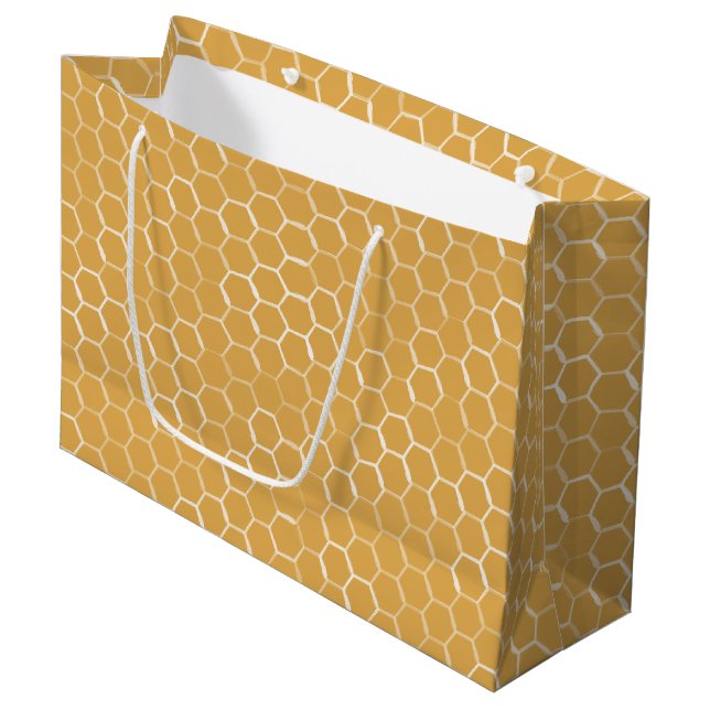 Sacola Para Presentes Grande Ouro Honeycomb Pattern (Frente inclinada)