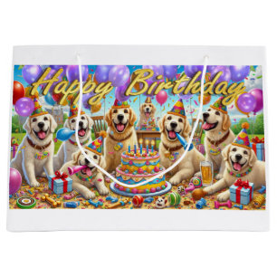 Sacola Para Presentes Grande Ouro Retriever Birthday Bash Gift Bag