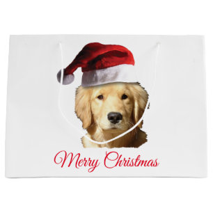 Sacola Para Presentes Grande Ouro Retriever Papai Noel