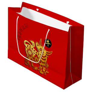 Sacola Para Presentes Grande Ouro Vermelho - Corte de Papelão Chinês Novo Ano