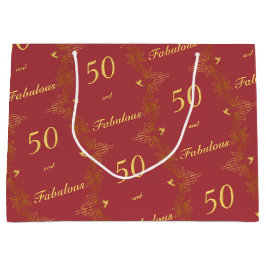 Sacola Para Presentes Grande Ouro Vermelho Moderno 50 Aniversário Fabuloso