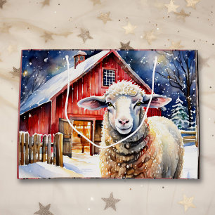 Sacola Para Presentes Grande Ovelha de Natal bonito com Aquarela e Barão Russo
