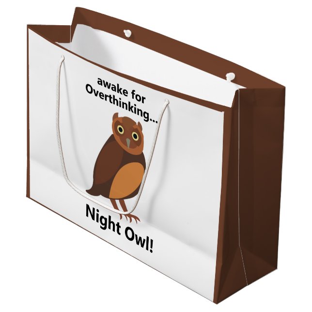 Sacola Para Presentes Grande Overthinking Night Owl Funny (Frente inclinada)