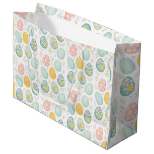 Sacola Para Presentes Grande Ovos de Páscoa Pastel com Estampa Floral - Cute Pr